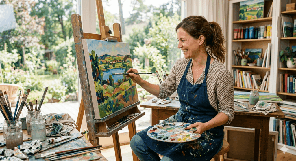 glueckliche Frau malt ein Gemaelde zeigdeinekunst.de Sidebar 1