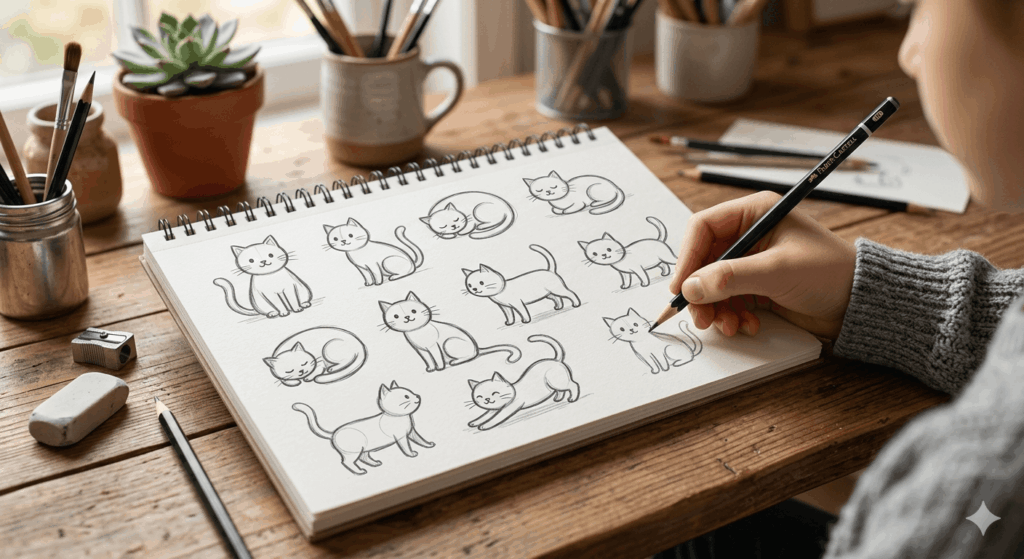 Zeichnen Ideen leicht Katzen 2026 – Einfache Schritt-für-Schritt Inspirationen für Anfänger