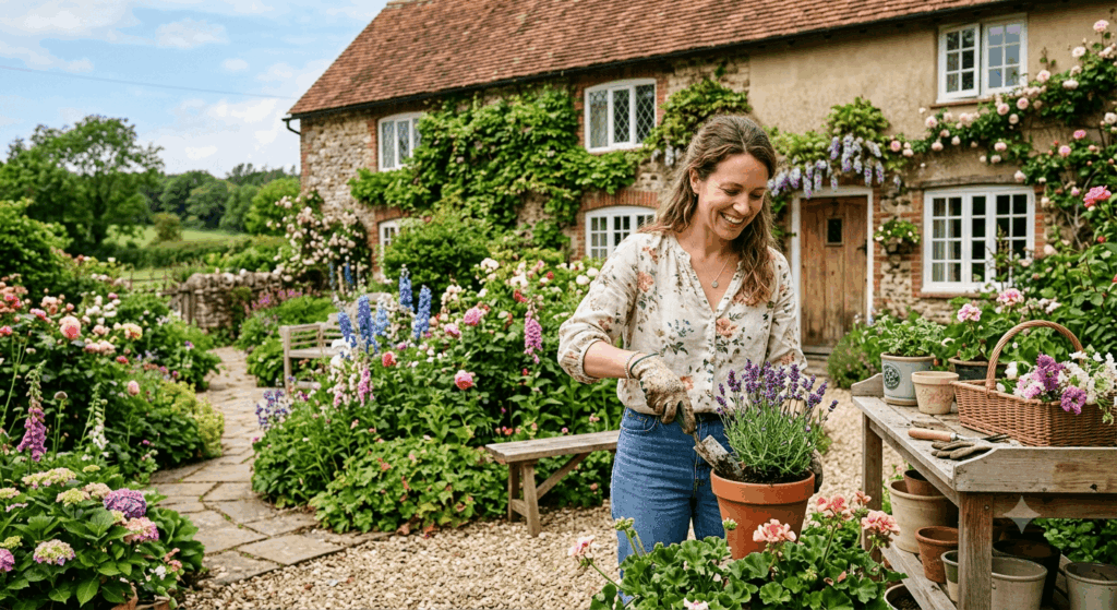 Glückliche Frau Gestaltung von Haus und Garten – worauf sollte man achten